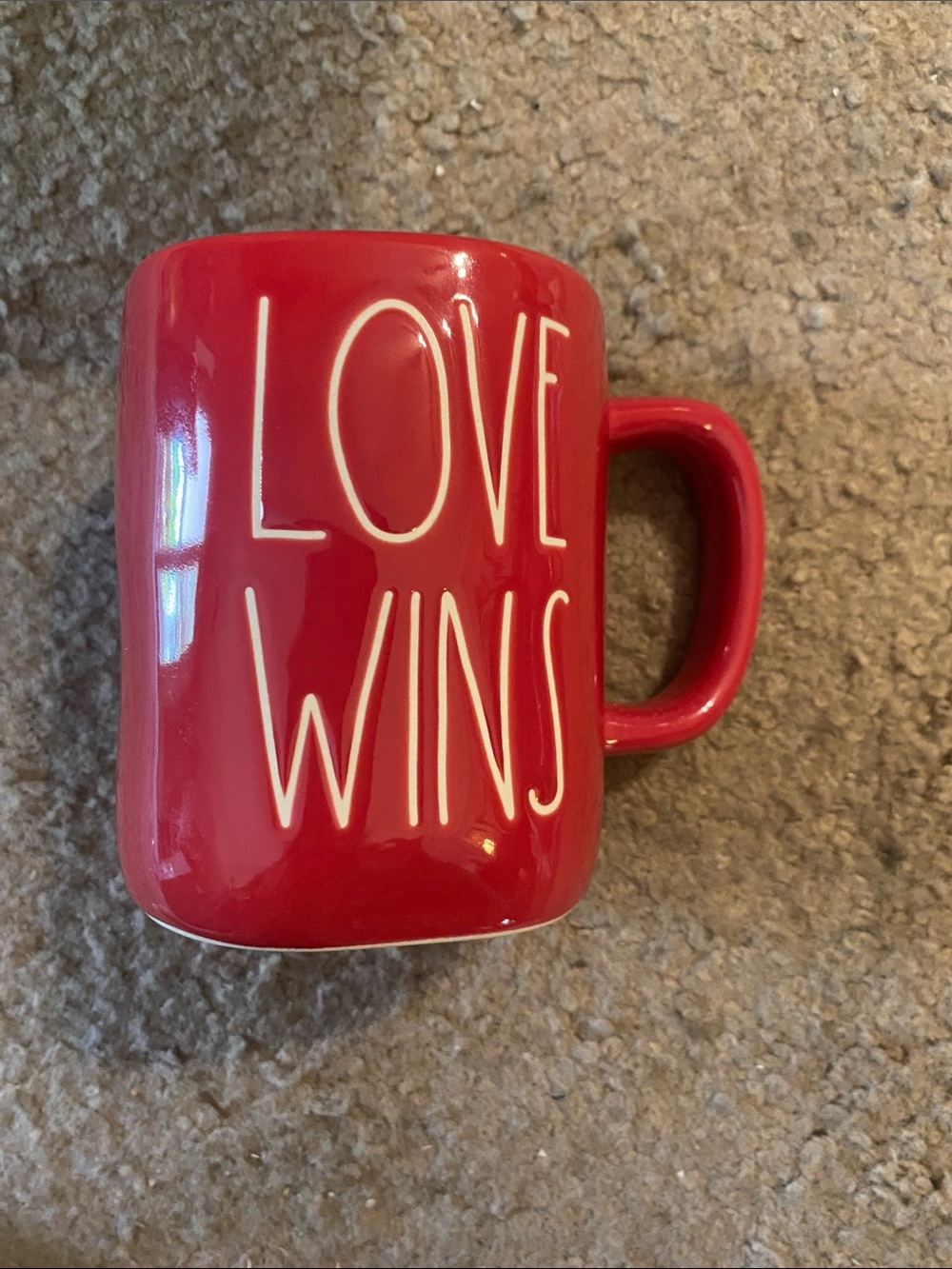 Rae Dunn Red 'LOVE WINS' Ceramic Mug with White Lettering